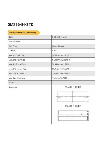 ACL pagrindiniai indėklai 5M2964H NISSAN SR20DE SR20DET