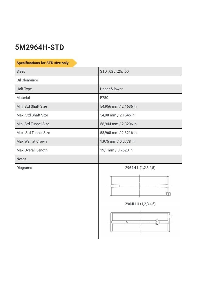 ACL pagrindiniai indėklai 5M2964H NISSAN SR20DE SR20DET 1